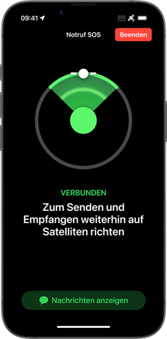 Demonstration von Notruf SOS ber Satellit auf dem iPhone 16e