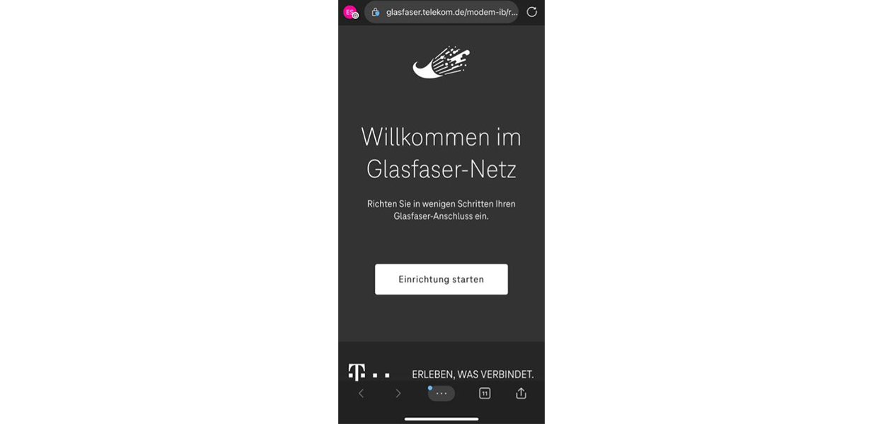 Anleitungsfoto: Willkommensseite der Telekom für das Glasfaser-Netz. Dort steht: 